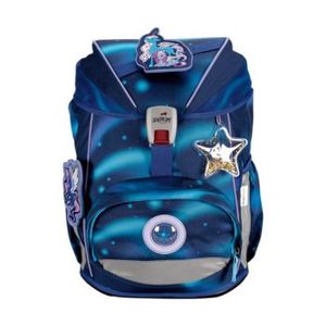 ERGOFLEX von Der Die Das: Blauer Schulrucksack mit magischem Einhorn-Patch und glitzerndem Sterne-Anhänger.