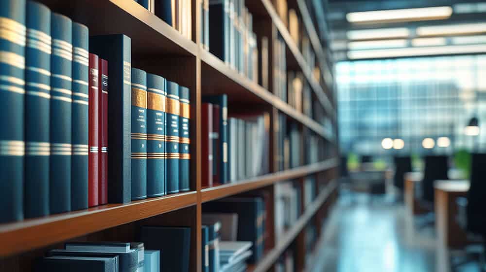 Bücherregal in moderner Bibliothek - KI generiert